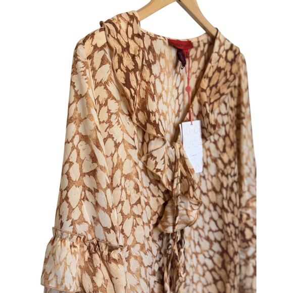 Hester & Orchard Blouse Womens Size Small Animal Print Brown Ruffled Peasant New - Picture 2 of 11
